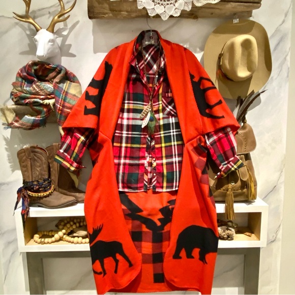 Wildlife BEAR duster kimono Cocoon w buffalo print & country cabin cottage vibe - Picture 4 of 12